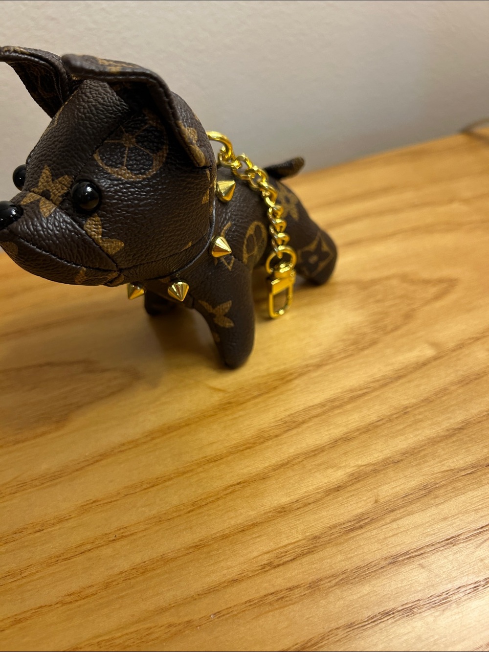 Designer-Inspired Brown Monogram Dog Keychain Accessory - Picture 2 of 4